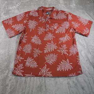 Hawaii's Finest Shirt Mens 2XL Hawaiian Red White Leaf Print Button Up Aloha